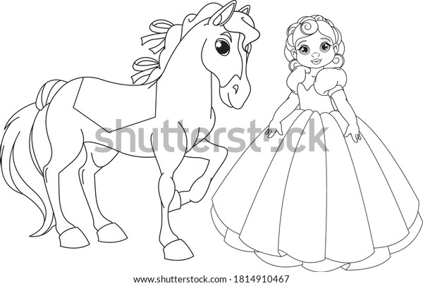Cute princess horse coloring book page stock vector royalty free