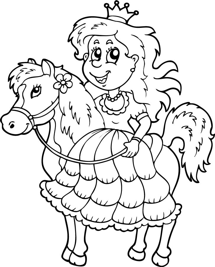 Coloring book princess with horse â online coloring page â