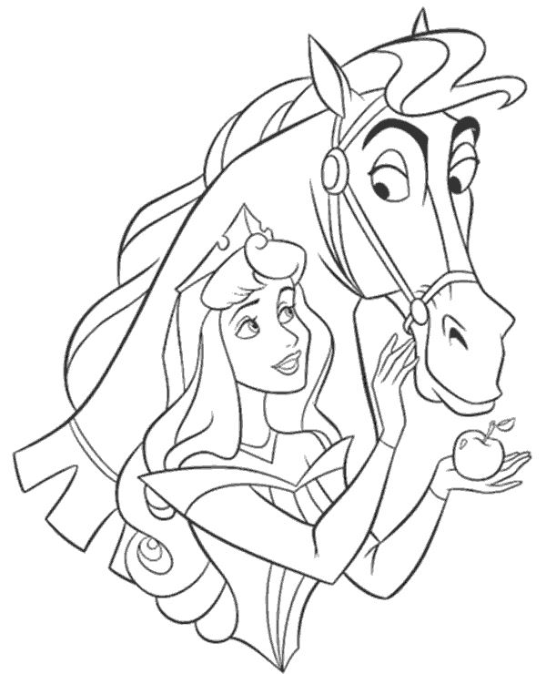 Princess with horse coloring page for girls