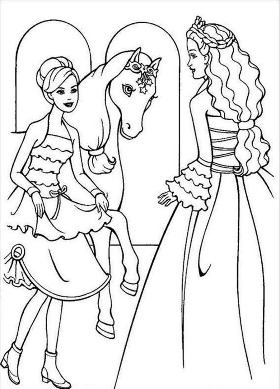 Horse and princess coloring page