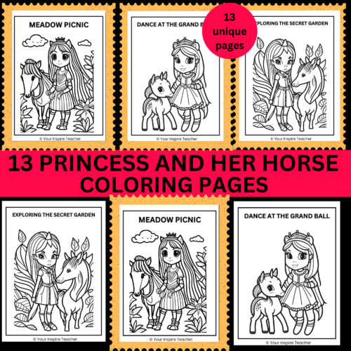 Unique adorable princess and her horse coloring pages
