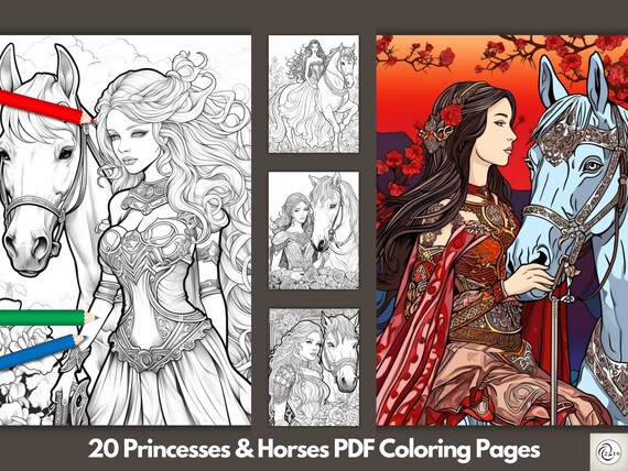 Princesses horses coloring pages pony intricate high quality