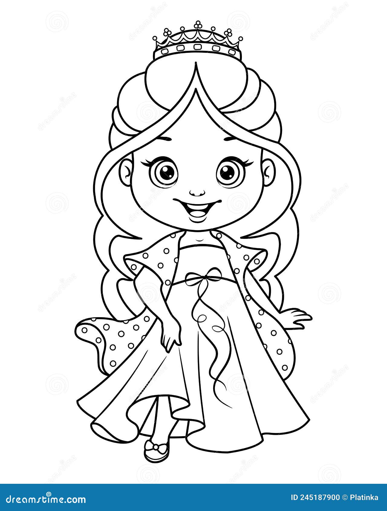 Little princess cinderella coloring page black and white cartoon illustration stock vector
