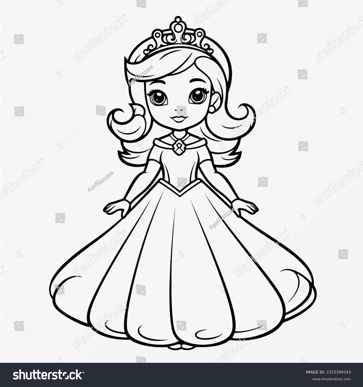 Black white princess illustration minimalistic coloring stock vector royalty free