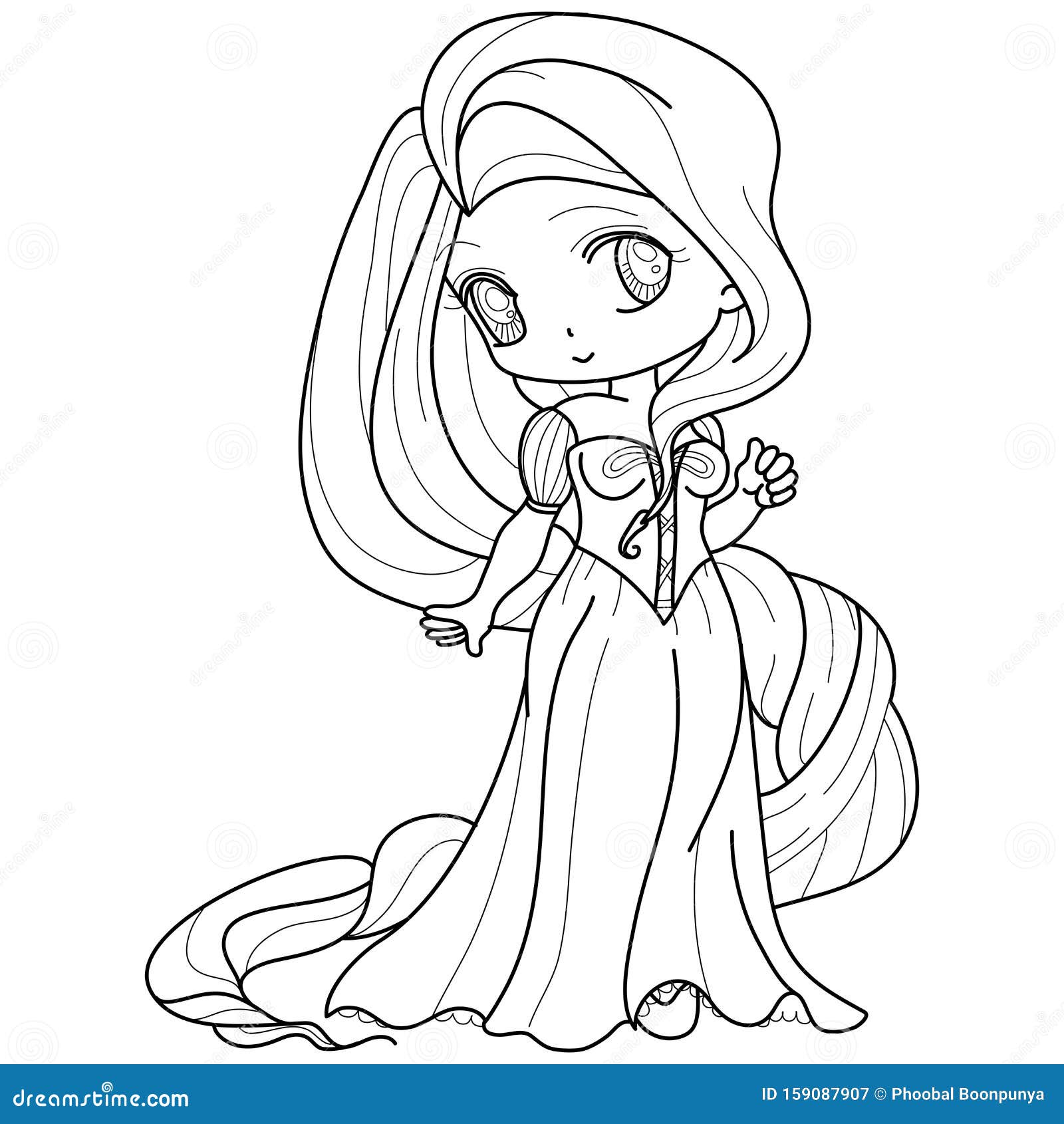 Princess beautifull little princess fantasy black and white image outlined on white background for kids coloring book stock vector