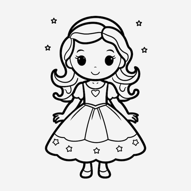 Premium photo black and white princess illustration minimalistic coloring page for kids with simple shapes