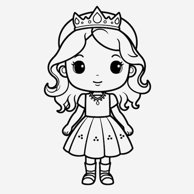 Premium photo black and white princess illustration minimalistic coloring page for kids with simple shapes