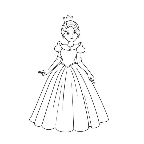 Black and white vector illustration of childrens activity coloring book pages with pictures of character princess stock illustration