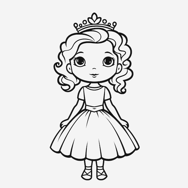 Premium photo black and white princess illustration minimalistic coloring page for kids with simple shapes