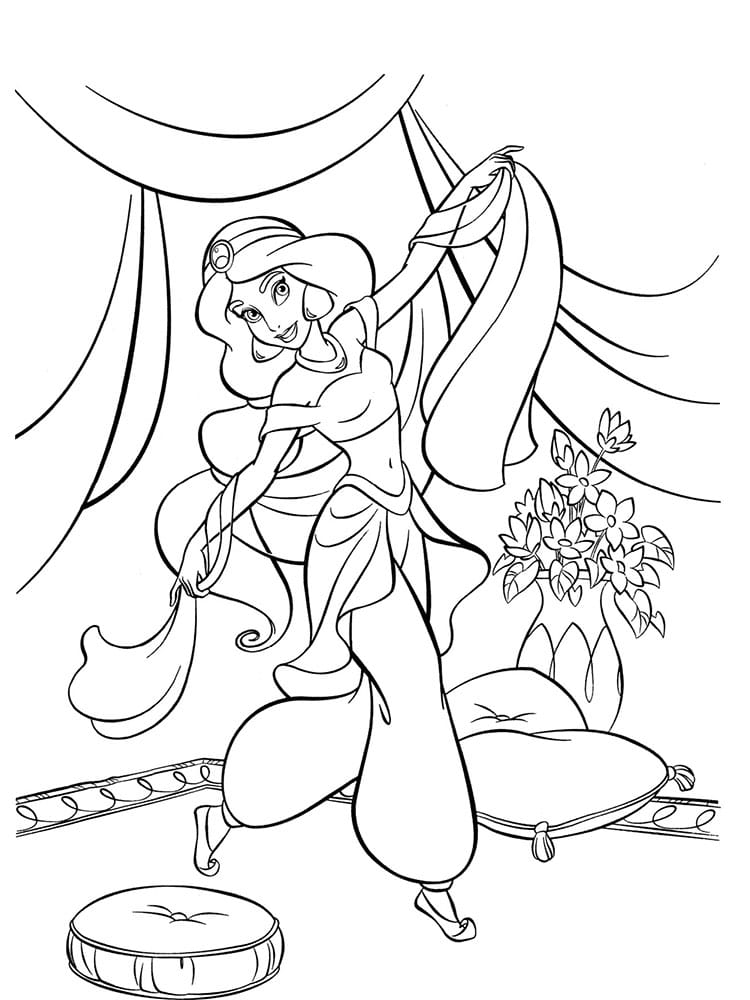 Princess jasmine relaxing in her room coloring page