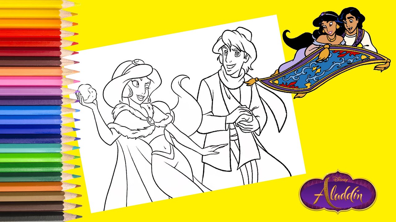 Aladdin princess jasmine play in the snow coloring pages