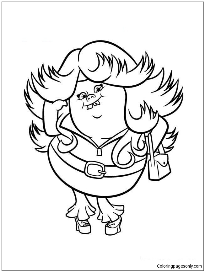 Trolls movie lady glitter sparkles coloring page