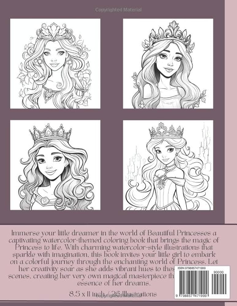 Watercolor princess coloring book by today digitalica