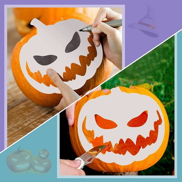 Kruz pieces inch halloween pumpkins stencils reusable plastic stencils template decorative pumpkin expression template for diy pumpkin rving craft art drawing painting