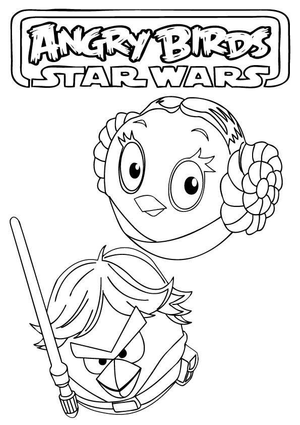 Angry birds star wars luke skywalker princess leia printable coloring page