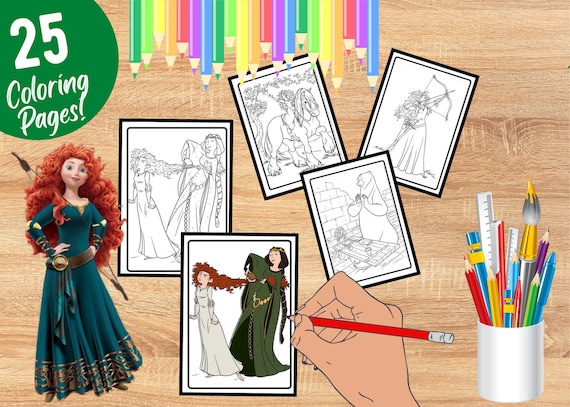 Brave princess merida coloring pages for kids printable pdf files print and color birthday gift instant download tsum tsum party
