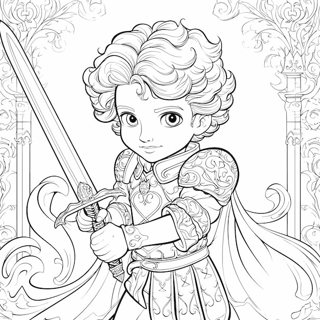 Premium vector vector brave knights and princess coloring page castle armor swords and chibi style fun for kids