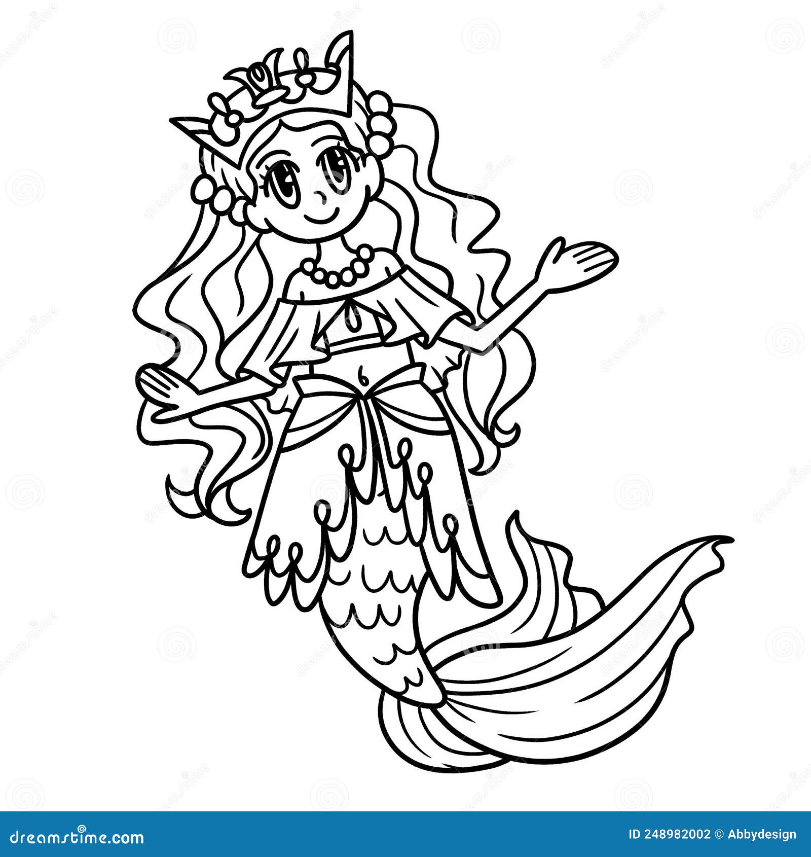 Mermaid princess isolated coloring page for kids stock vector
