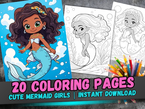 Mermaid coloring pages for kids cute drawings underwater princess printable art colorful illustrations perfect for girls