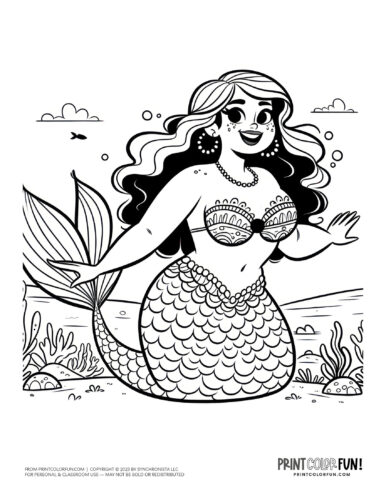 Mermaid coloring pages clipart images free fantasy printables