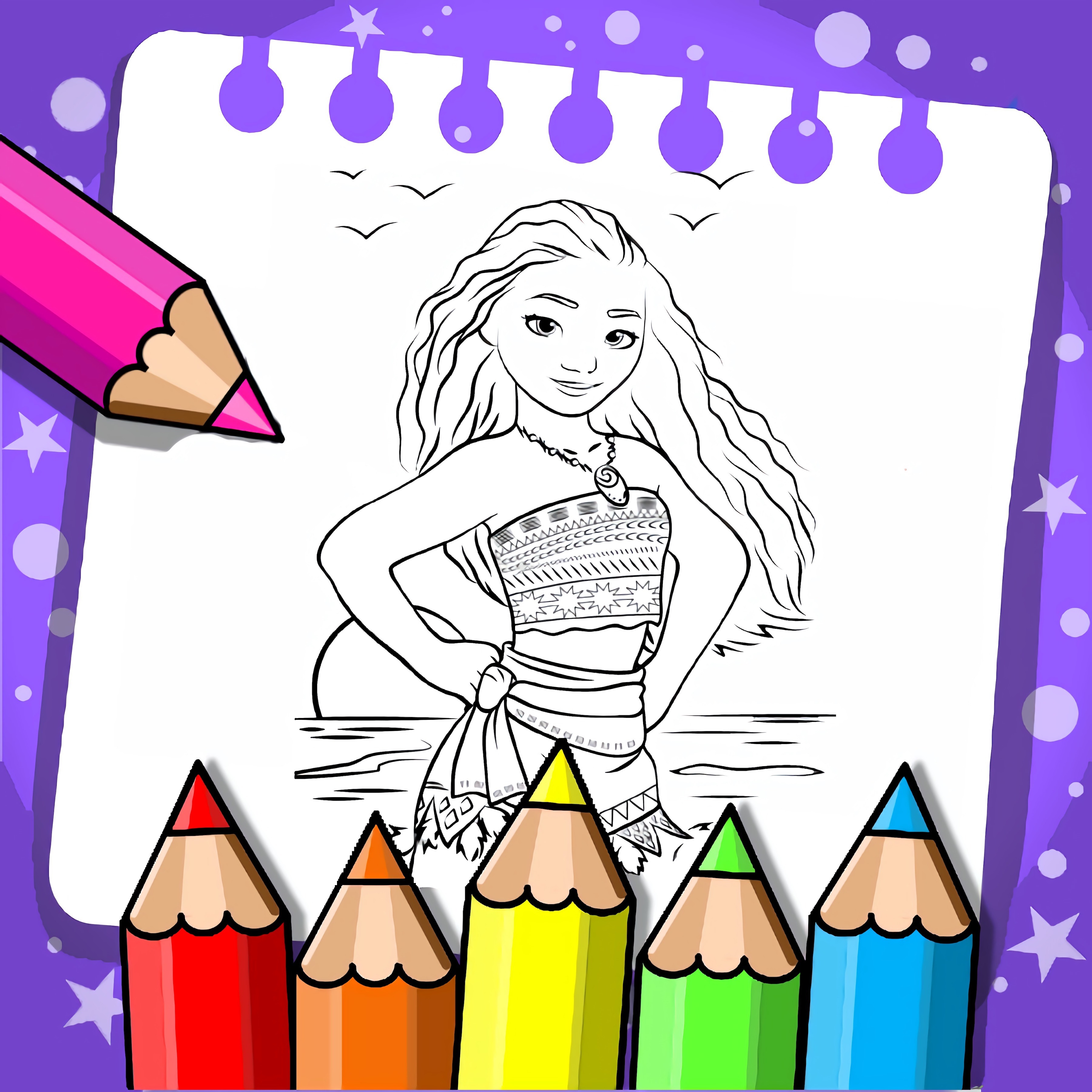 Moana coloring book game on