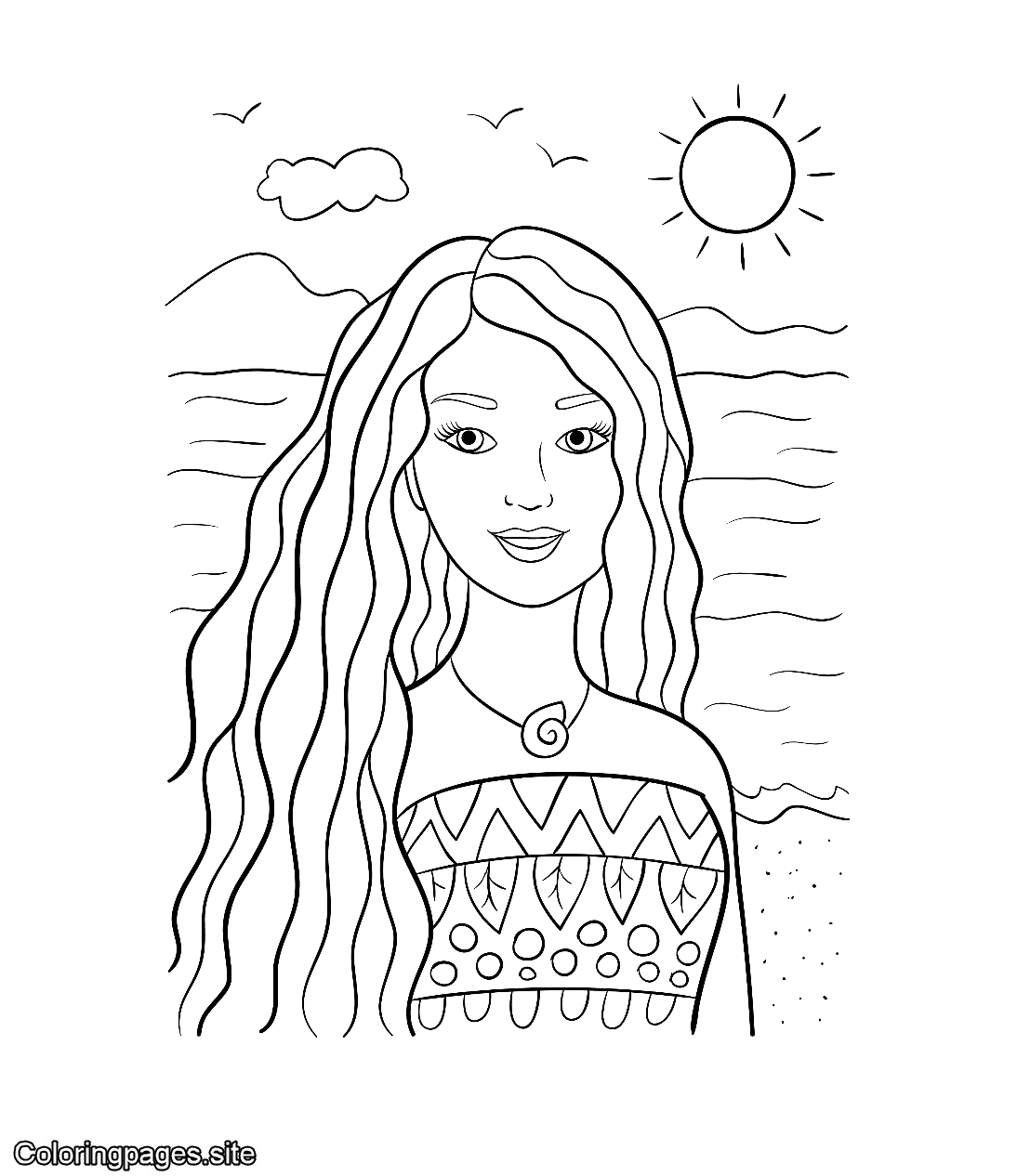 Summer princess coloring page