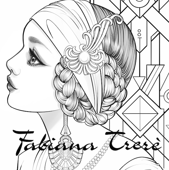 Buy art deco princess coloring page line art digital stamp coloring page for adults grayscale instant download profile portrait online in india