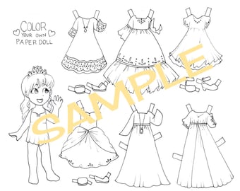 Digital file color your own paper doll princess