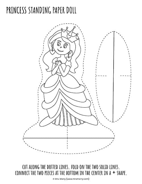 Standing princess paper doll printable mrs merry