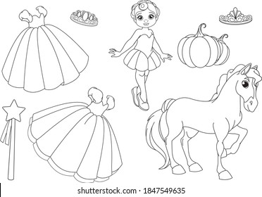 Cute princess accessories coloring book page stock vector royalty free