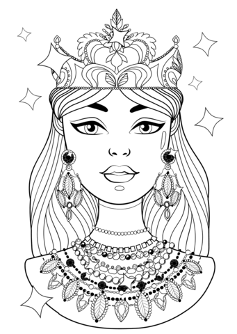 Shining princess with necklaces coloring page free printable coloring pages