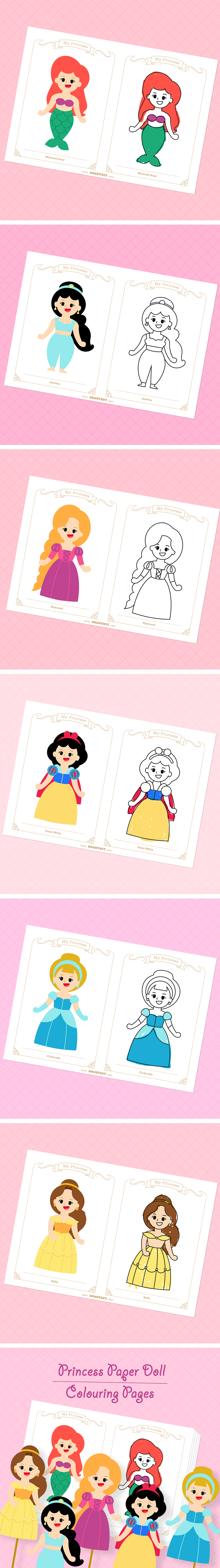Princess paper doll coloring pages