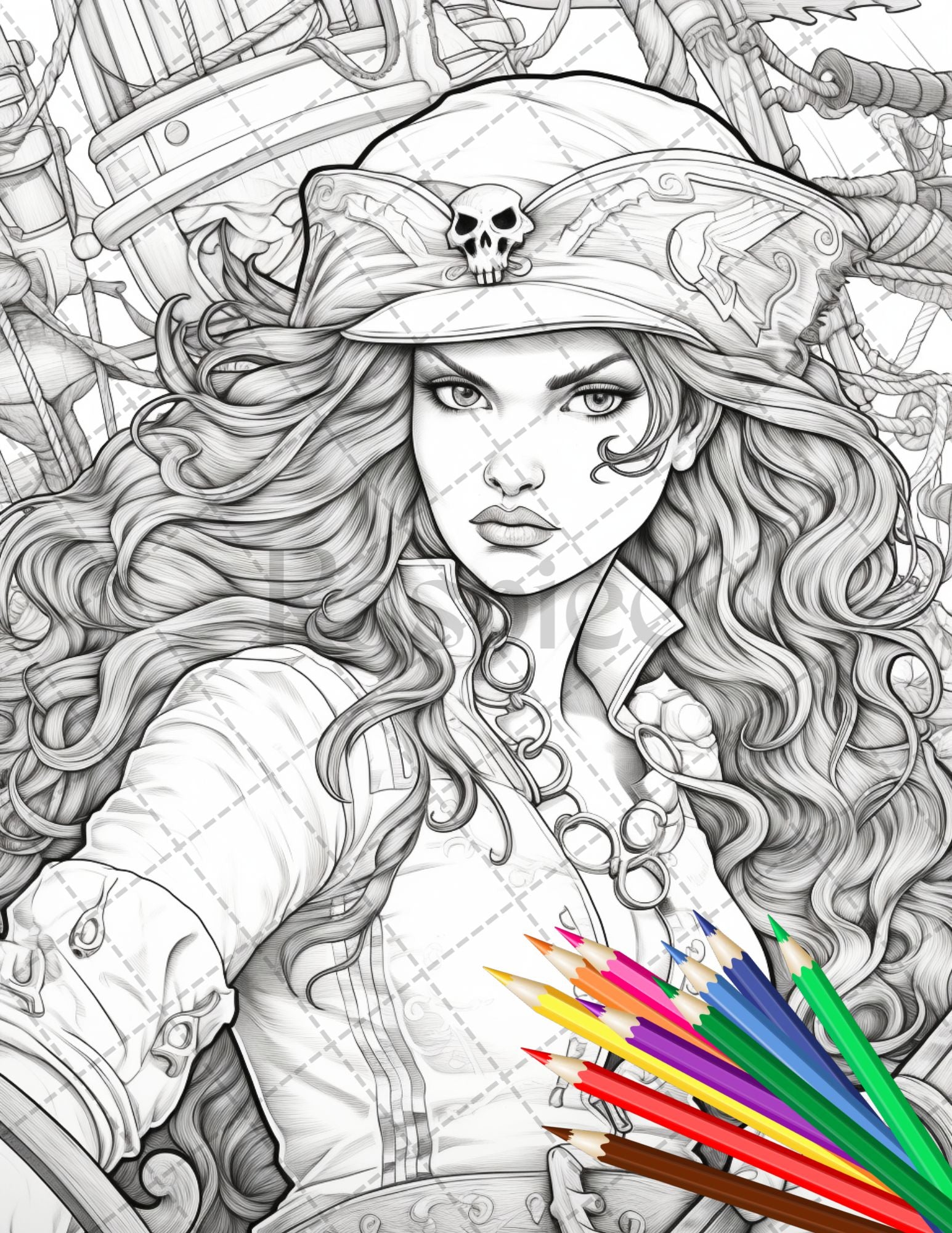 Beautiful pirate princess coloring book printable for adults grays â coloring