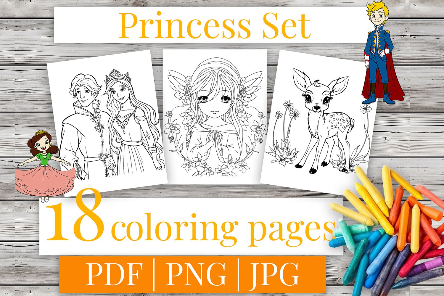 Princess coloring pages for kids jpg png pdf
