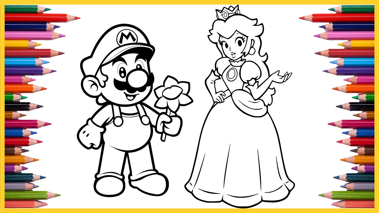 Ario and princess peach coloring page super ario bros coloring book