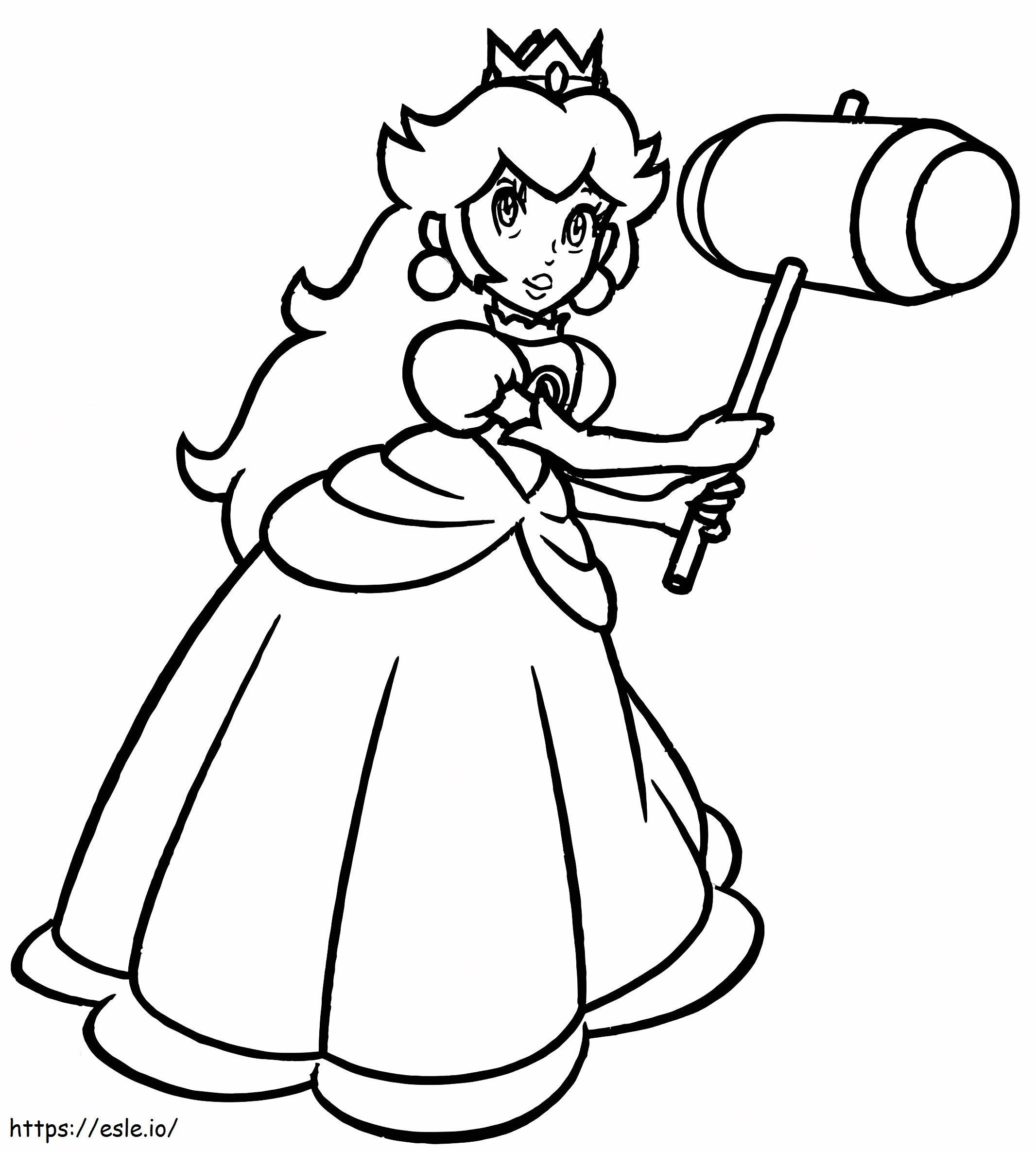 Princess peach with hammer coloring page