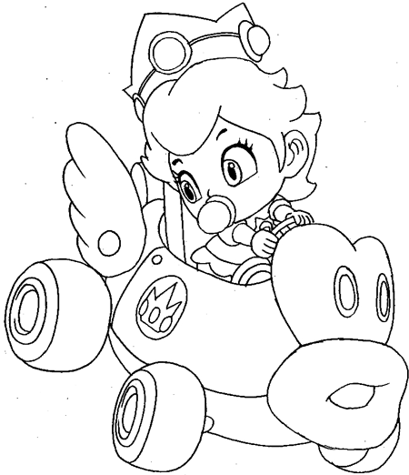 How to draw baby princess peach driving her car from wii mario kart
