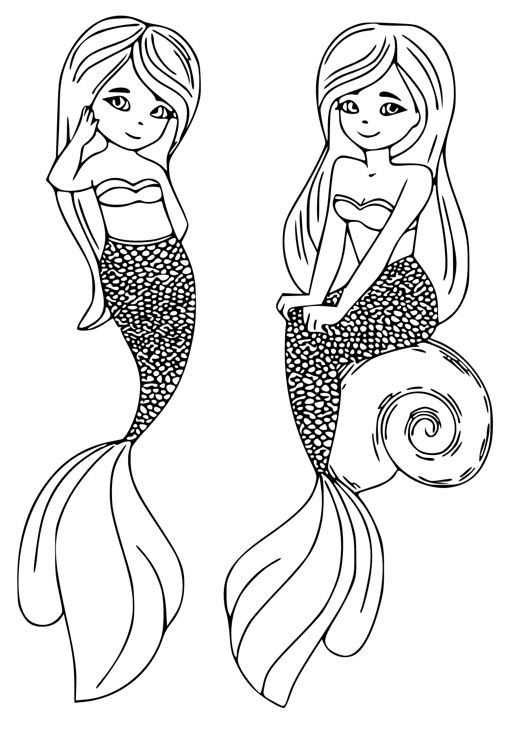 Free printable sweet sisters mermaids coloring page sheet and picture for adults and kids girls and boys