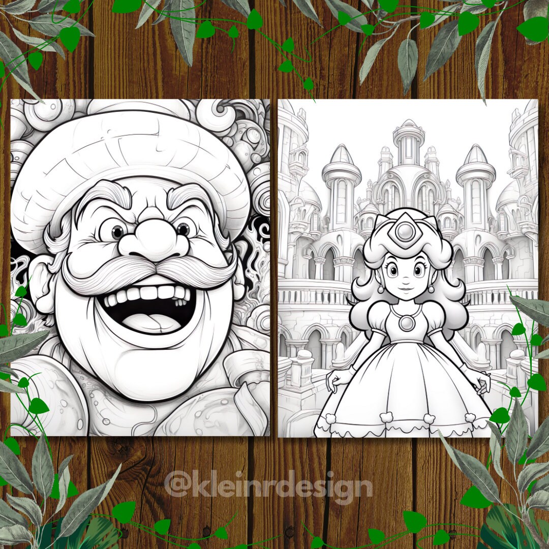 Realistic super mario characters coloring pages mario and friends super mario digital coloring book fun at home activity relax and color instant download