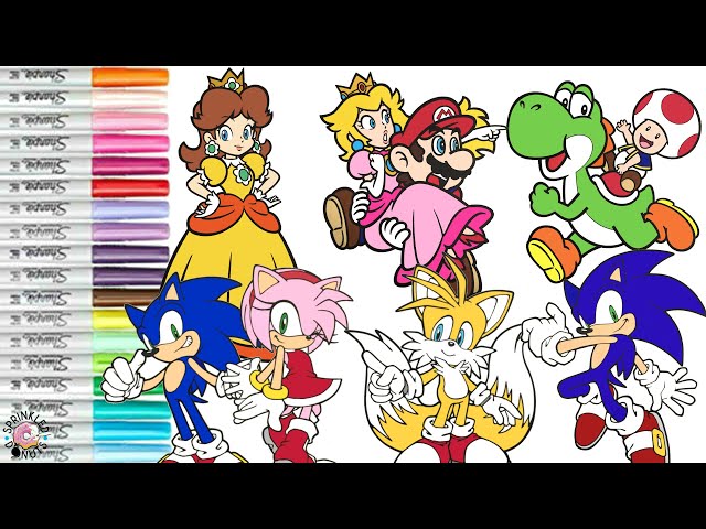Super ario bros sonic the hedgehog coloring book pages ario princess peach sonic ay rose tails