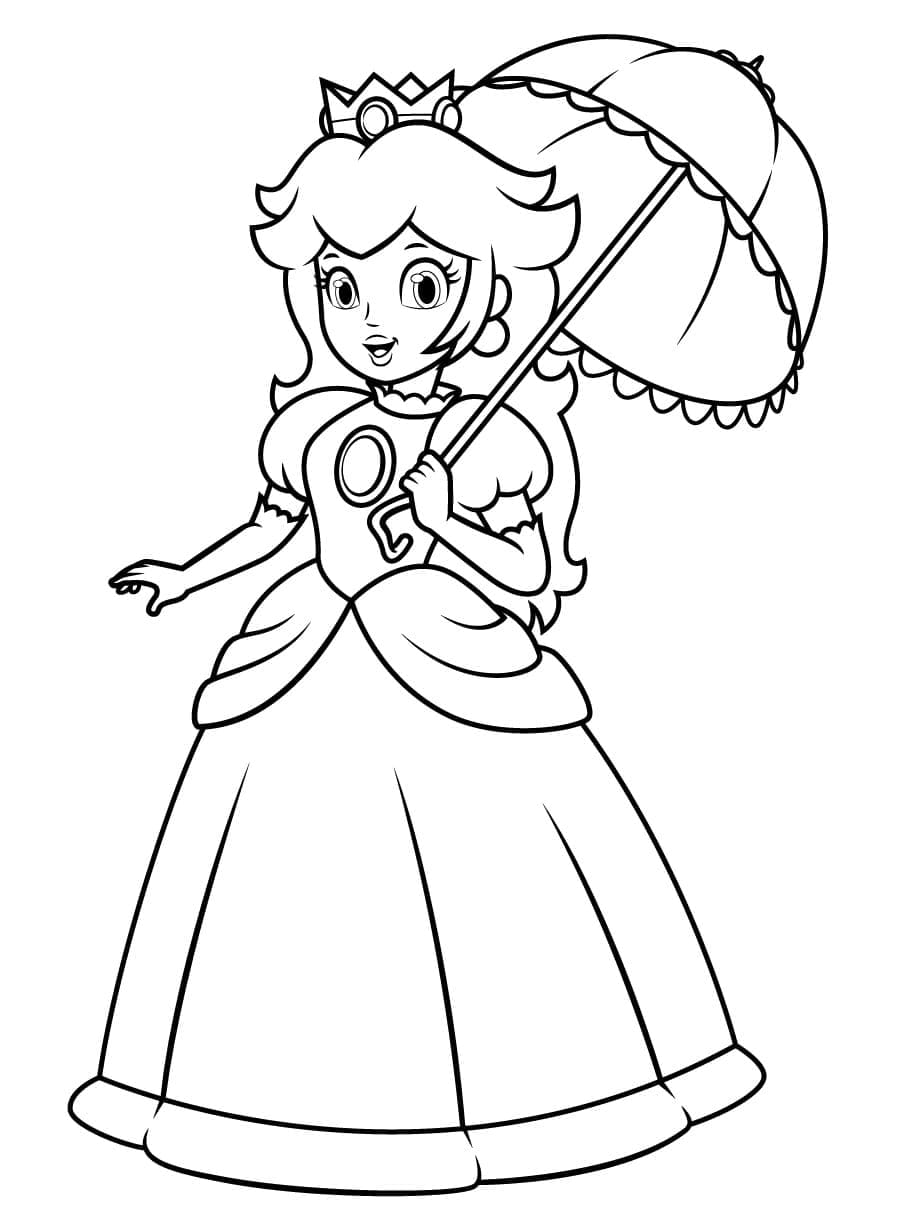 Princess peach with her umbrella coloring page