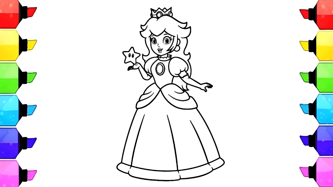 Princess peach drawing easy step by step drawing painting and coloring for kids lets learn