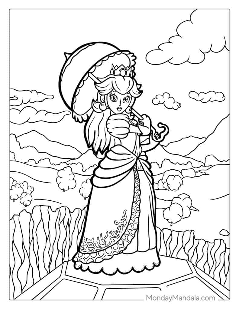 Princess peach coloring pages free pdf printables