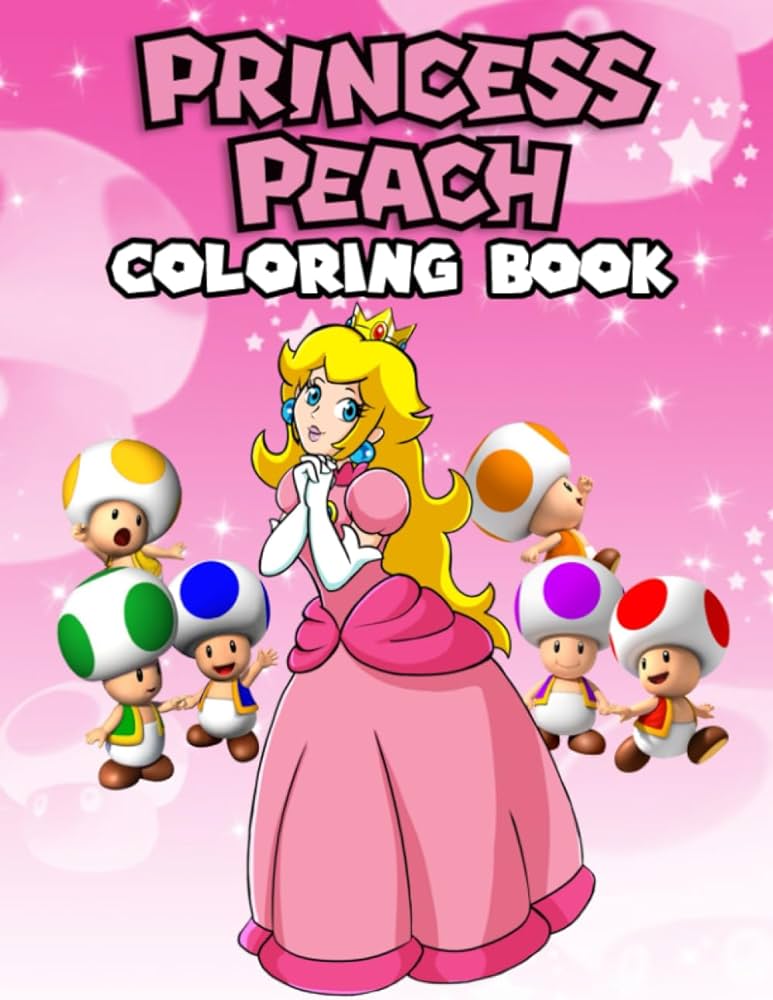 Princess peach coloring book many one sided drawing jumbo pages of characters and iconic scenes for children kids girls boys ages