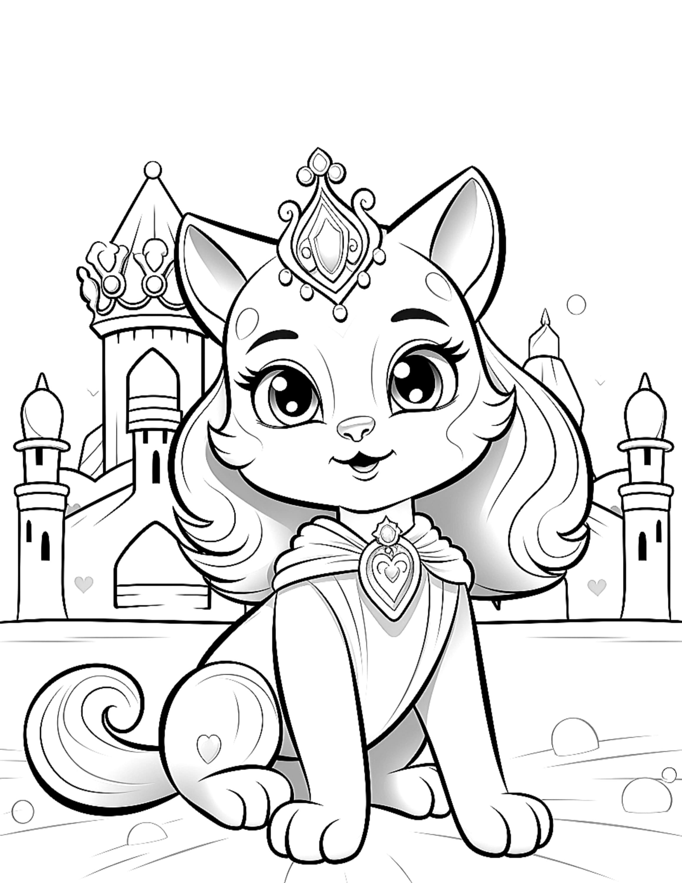 Five kitten princess coloring sheets for instant download download now
