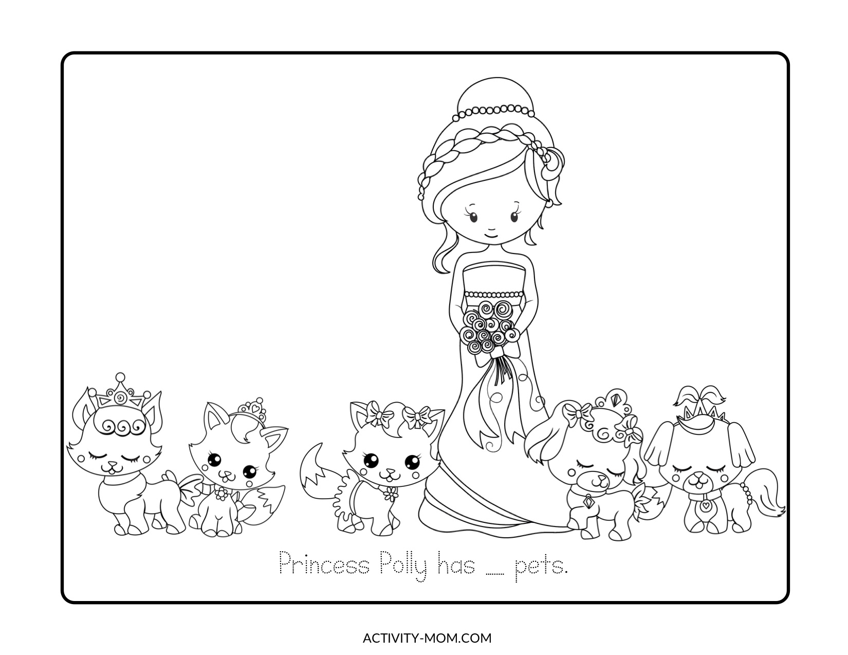 Princess pets count and color activity pages