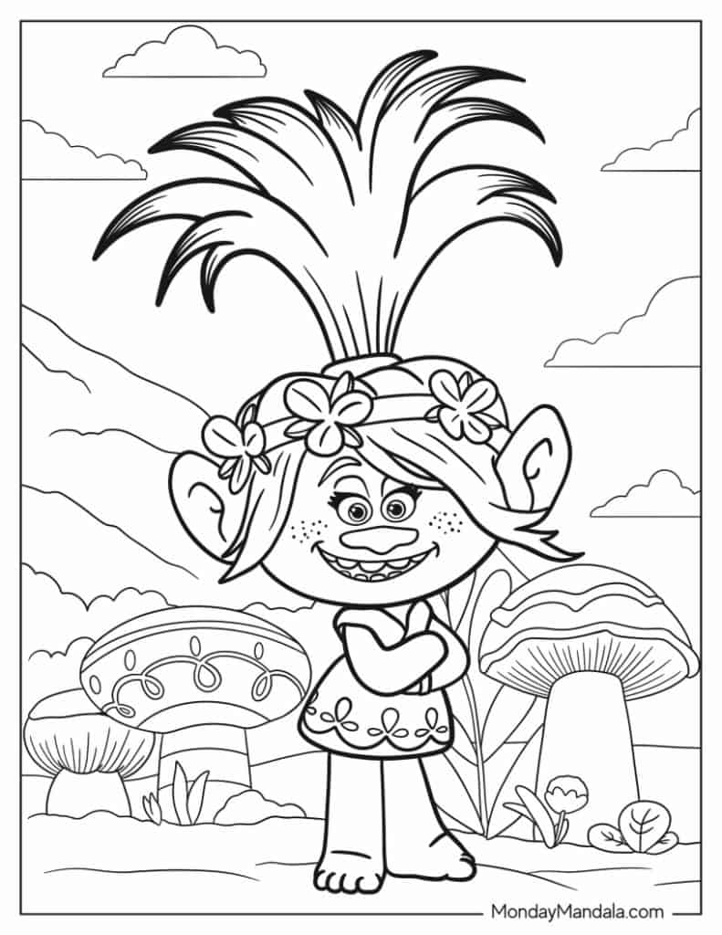 Trolls coloring pages free pdf printables