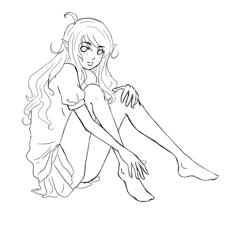 Elf girl line art by will