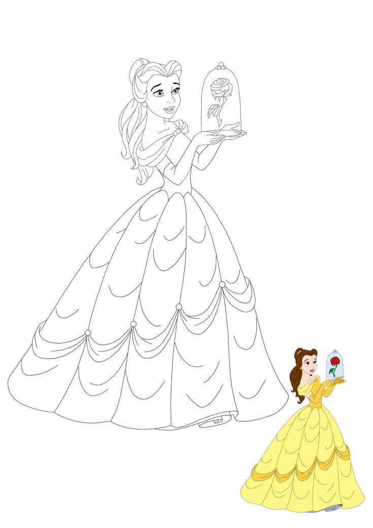 Princess belle with rose coloring pages