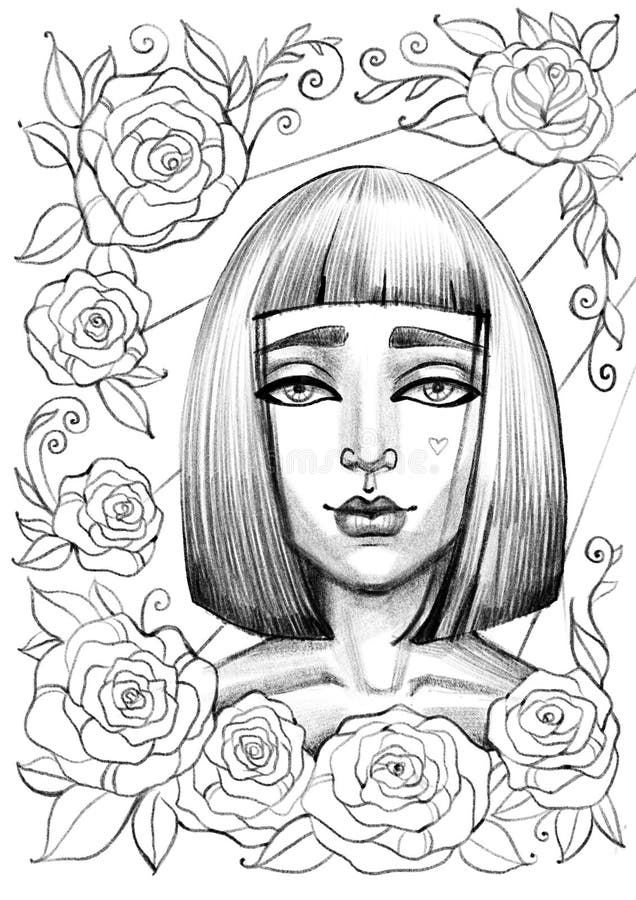 Illustration magic coloring page beautiful fairy princess with roses stock image